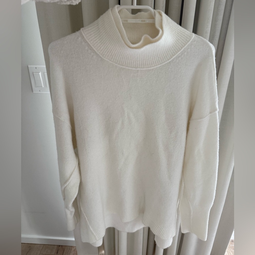 Free People Cream Ribbed Knit Top